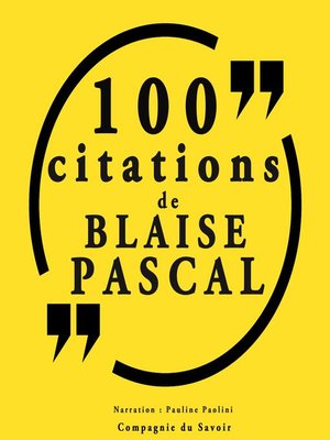 cover image of 100 citations Blaise Pascal